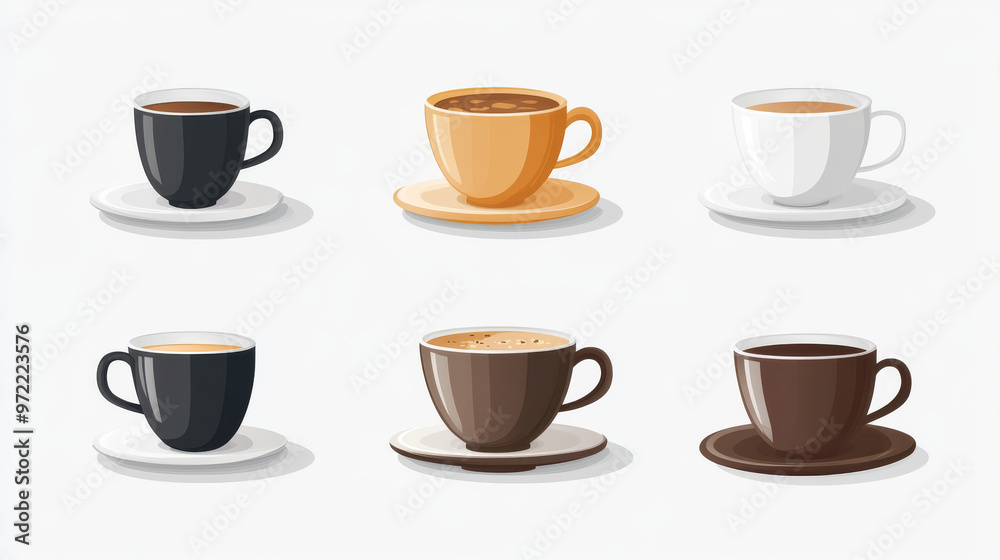 A set of icons showing flat coffee cups. A set of icons showing flat coffee cups.