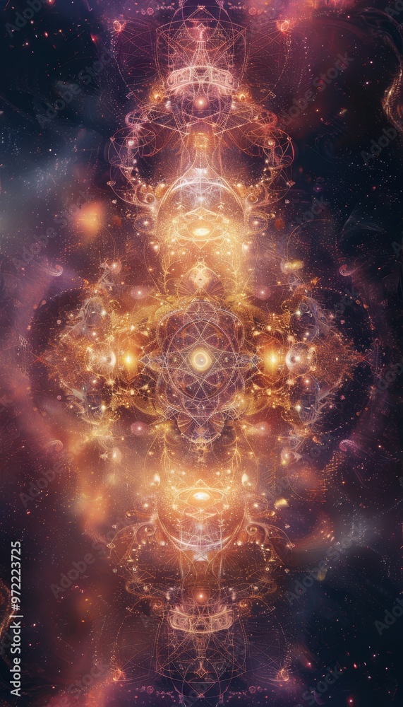 Transitional artwork depicting the universe s vastness, atoms, energy, and sound frequencies