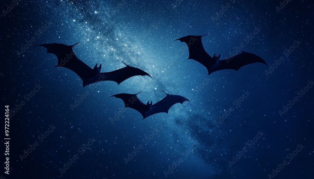 Fototapeta premium Stylized Bats Flying Across the Moonlit Night Sky Creating a Halloween Vibe