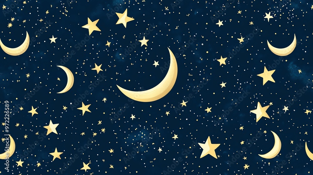 Naklejka premium Night sky with stars and crescent moons.