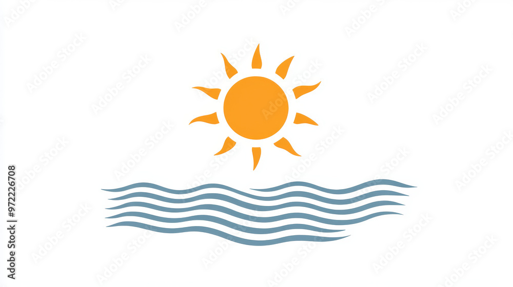 A simple icon showing a sun above water, perfect for representing warm weather, sunrise, or climate control. This image is useful for topics related to weather, vacations, or climate change. A simple icon showing a sun above water, perfect for representing warm weather, sunrise, or climate control. This image is useful for topics related to weather, vacations, or climate change.