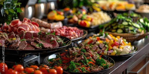 Rodizio offering a selection of traditional dishes alongside an assortment of salads and meats. photo