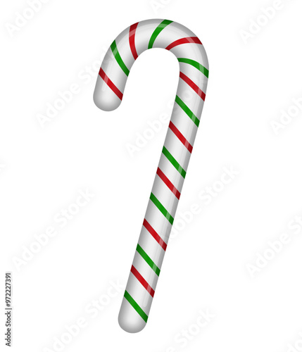 Small Red and Green Christmas Candy Cane on a white background.