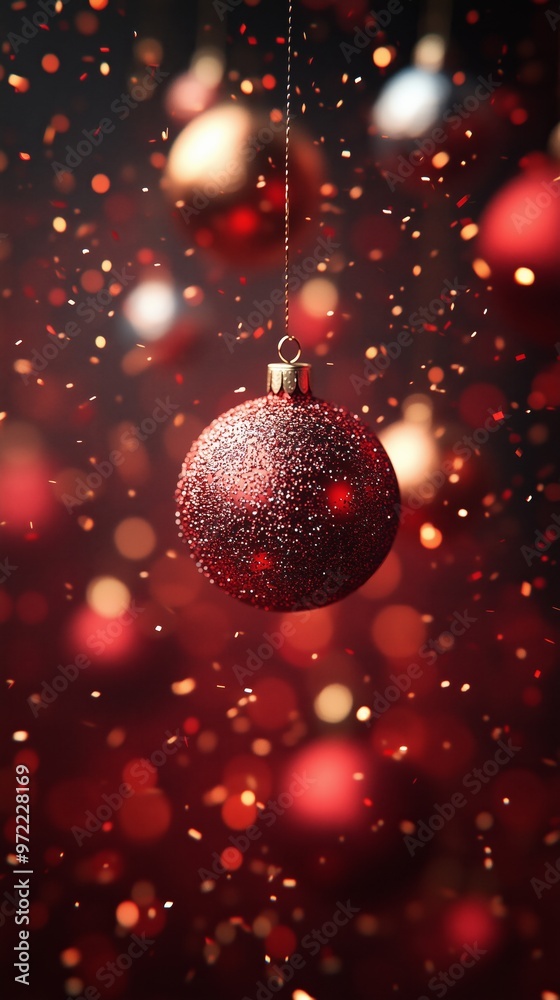 falling golden and silver glittering Christmas bauble, confetti flying around falling golden and silver glittering Christmas bauble, confetti flying around
