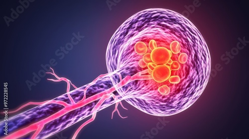 A 3D Digital Illustration of a Synapse with a Neuron and Axon photo