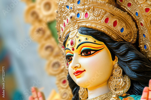 statue of the Hindu goddess Durga close up photo