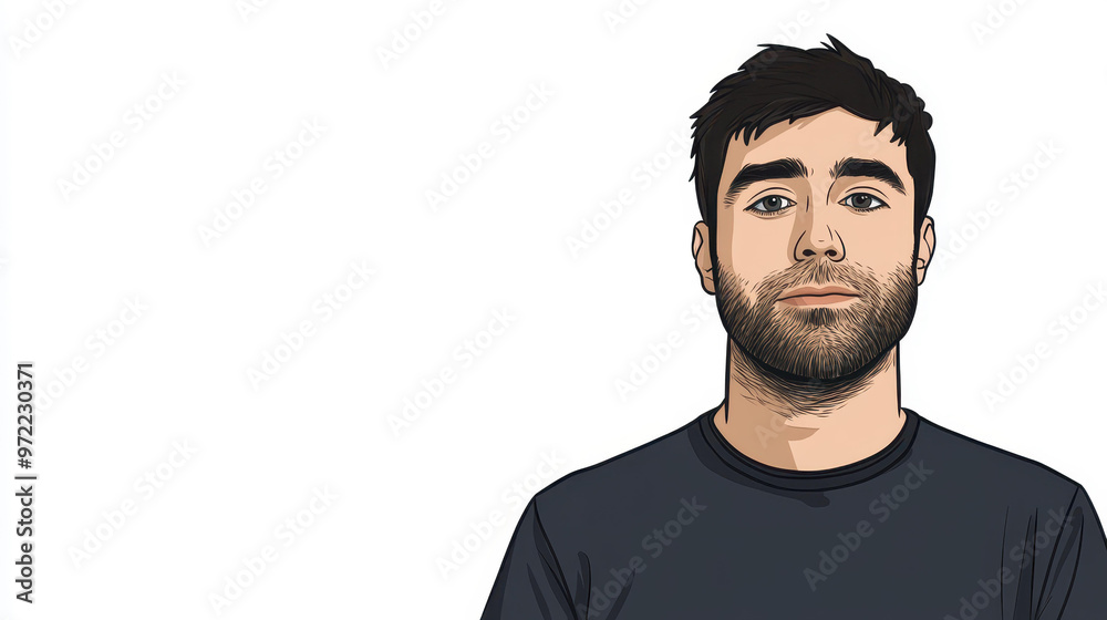 A slim man, 3, with short black hair and a beard, embodies a simple yet cute doodle style against a clean white backdrop. A slim man, 3, with short black hair and a beard, embodies a simple yet cute doodle style against a clean white backdrop.