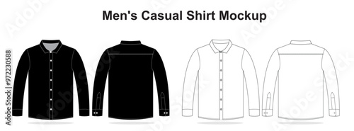 Long sleeve shirt Technical Fashion flat sketch vector illustration black Color Template front and back views isolated on white background