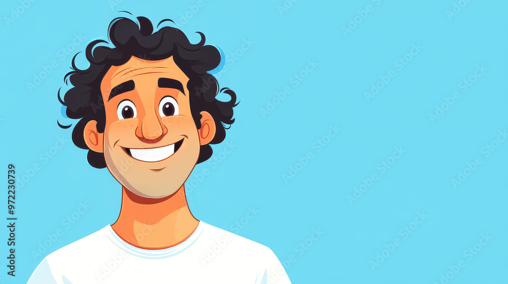 A vibrant cartoon of a joyful man in a white Tshirt, set against a clean and simple background. A vibrant cartoon of a joyful man in a white Tshirt, set against a clean and simple background.
