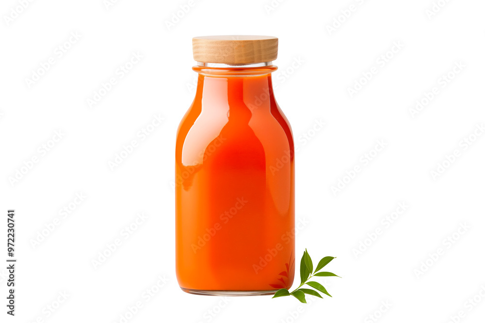 Bottle filled with smooth Cholula Sauce or red ketchup isolated on a white transparent background. Concept of food condiment, sauce, or dip Bottle filled with smooth Cholula Sauce or red ketchup isolated on a white transparent background. Concept of food condiment, sauce, or dip