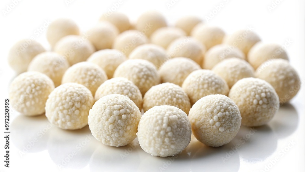 Candy balls made of almonds covered in milk chocolate with white background and shallow depth of field Candy balls made of almonds covered in milk chocolate with white background and shallow depth of field