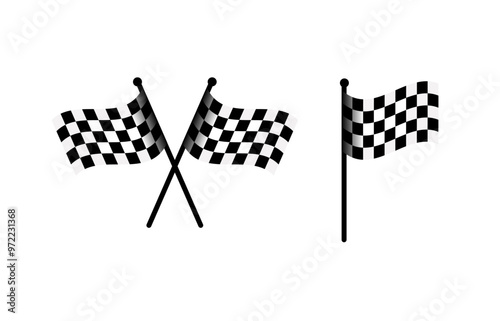 Race flag. Checkered flag or start and finish flag. Crossed flag for Racing Motorsport. Vector illustration