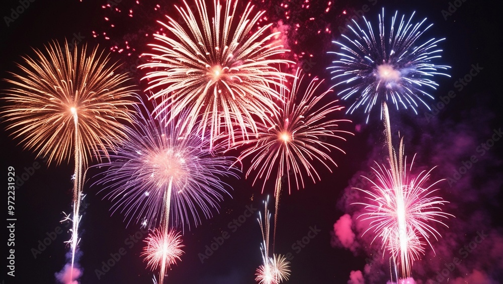 Fototapeta premium A dazzling display of colorful fireworks in the night sky.