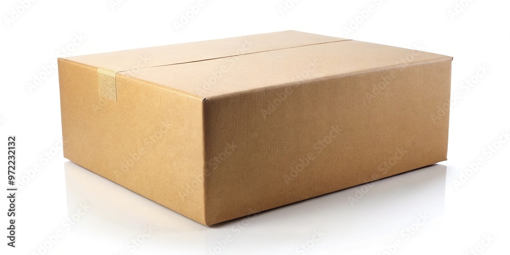 Cardboard box on white background at tilted angle Cardboard box on white background at tilted angle