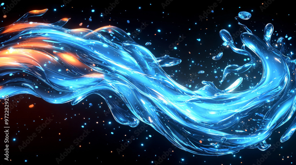 Abstract blue liquid flowing against a black background. Abstract blue liquid flowing against a black background.
