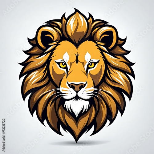 Lion Head with Yellow Eyes and Brown Mane photo