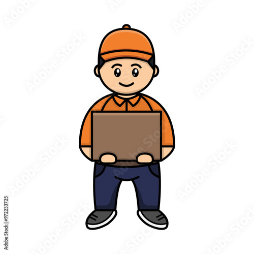 Cartoon Courier Carrying Package Character Mascot. Job Profession Illustration