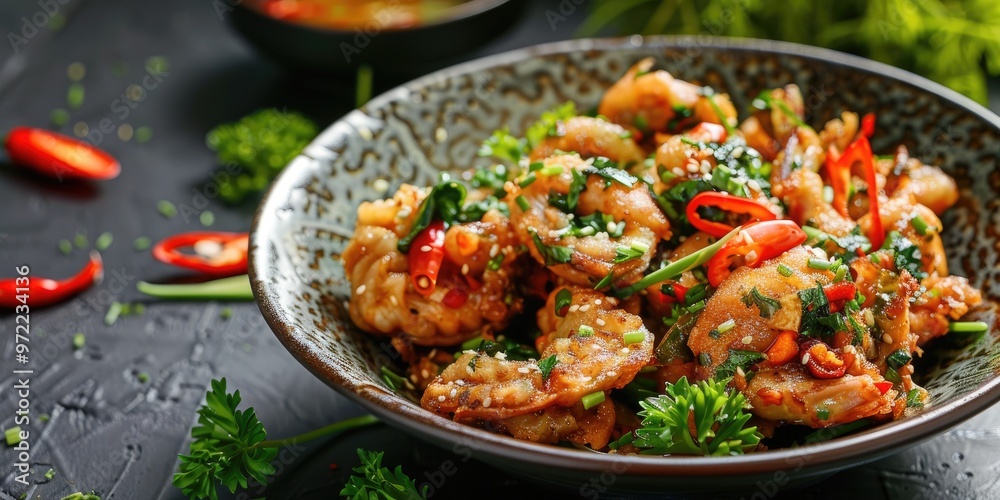 Fried Frog with Salted Egg and Spicy Red Peppers