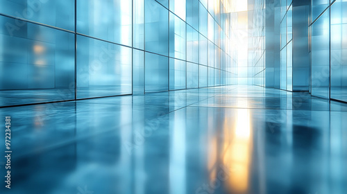 Wallpaper Mural Abstract view of a modern hallway with tiled walls and a glossy floor. Torontodigital.ca
