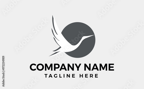 Heron bird Vector Logo, heron flying, wing, bird fully editable vector logo template, Logo branding and illustration art.