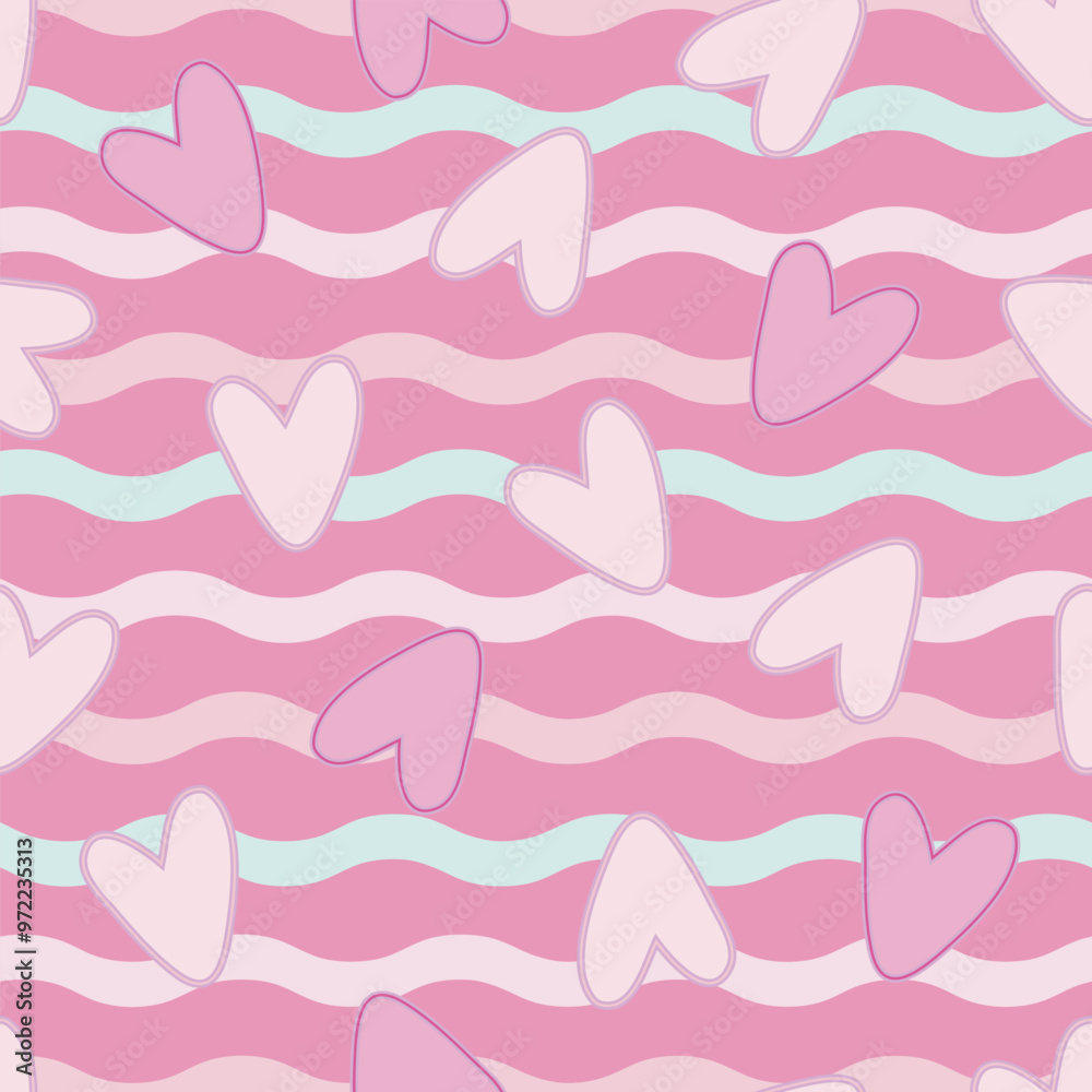 Pink And Mint Pastel Hearts In Repeated Surface Vector Background, Valentine Seamless Pattern, Simple Delicate Pastel Pink Heart Background. Pink And Mint Pastel Hearts In Repeated Surface Vector Background, Valentine Seamless Pattern, Simple Delicate Pastel Pink Heart Background.