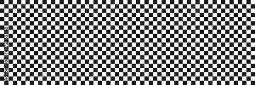 Race checker flag seamless pattern. Black and white rally texture. Checkerboard finish f1 design pattern. Squared grid. Vector Illustration on white background.