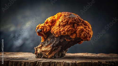 Chaga mushroom on dark background minimalist photo