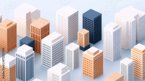 Isometric 3D city blocks, clean and structured, 3D illustration