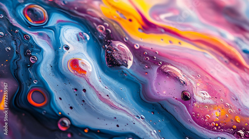 Abstract Colorful Swirling Paint with Bubbles