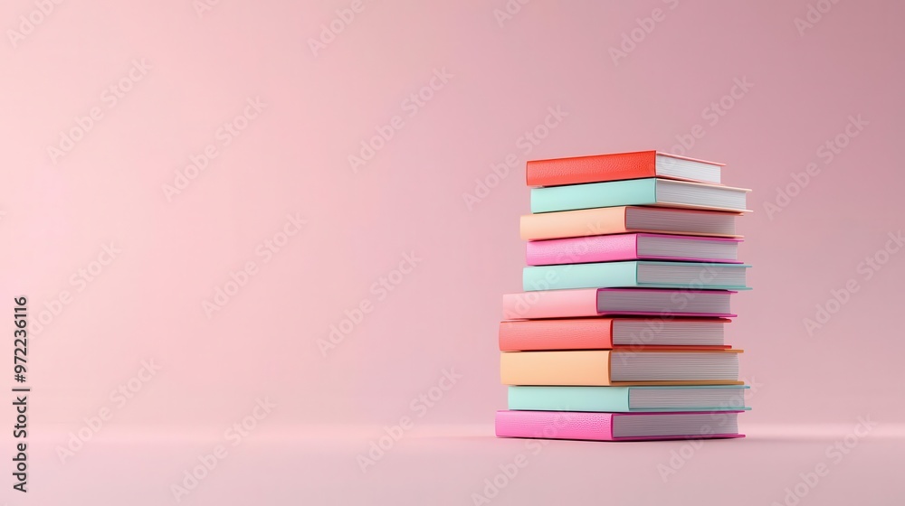 Stack of books on plain surface, subtle lighting, 3D illustration Stack of books on plain surface, subtle lighting, 3D illustration