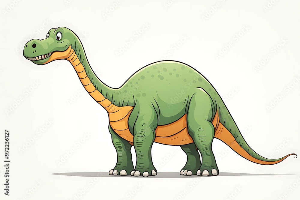 Cartoon Illustration of a Green Dinosaur with an Orange Stripe Cartoon Illustration of a Green Dinosaur with an Orange Stripe
