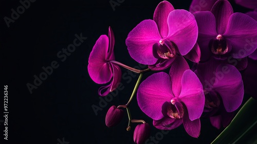 Bouquet of orchid flowers on black background