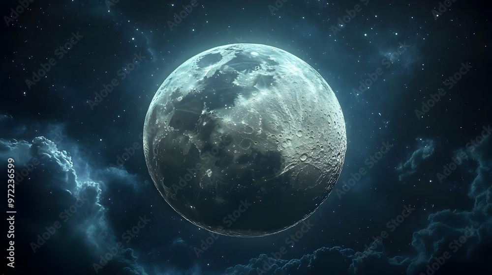 Full Moon in Night Sky with Stars and Clouds Full Moon in Night Sky with Stars and Clouds
