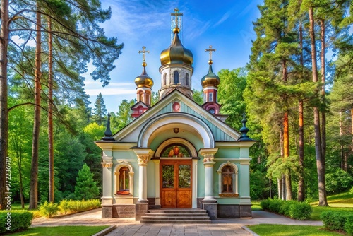 Chapel entrance on Valaam Island in symmetrical design photo