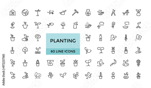 Planting and Gardening elements - minimal thin line web icon set. Outline icons collection. Simple and editable vector illustration.