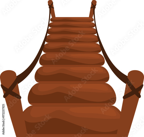 Simple illustration of a wooden hanging bridge leading upwards, giving a sense of perspective