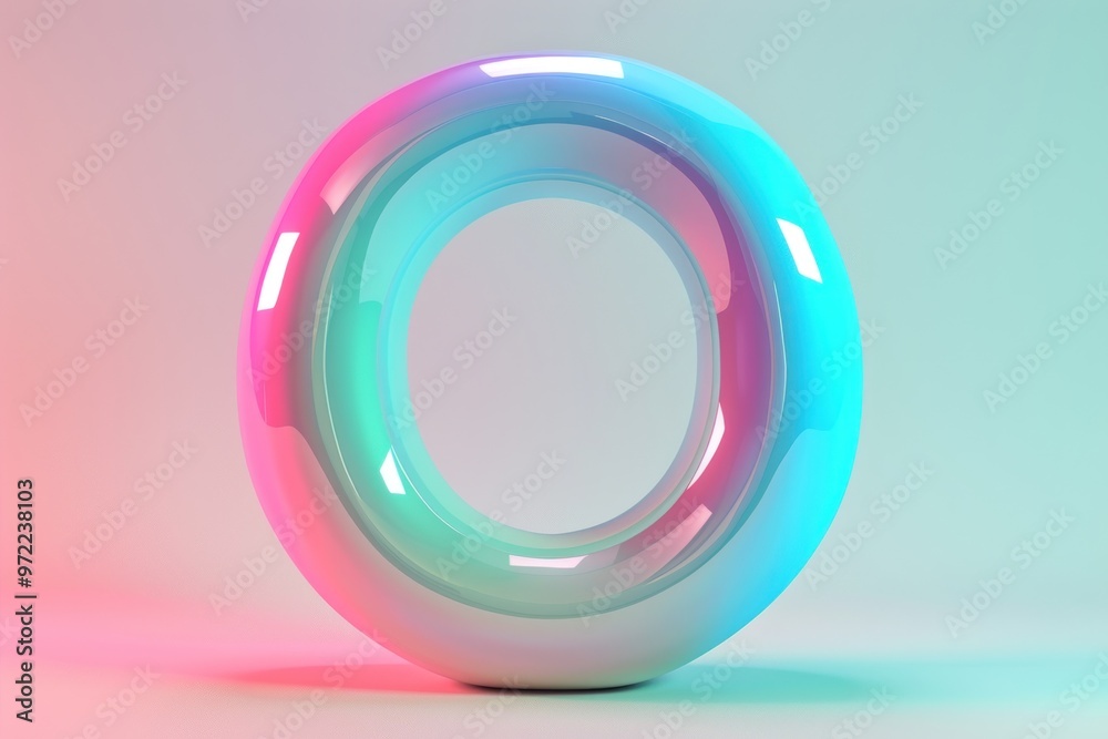 3D glossy ring with gradient colors on a pastel background. 3D glossy ring with gradient colors on a pastel background.