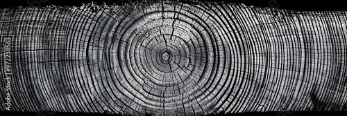 Warm gray cut wood texture. Detailed black and white texture of a felled tree trunk or stump. Rough organic tree rings with close up of end grain. photo