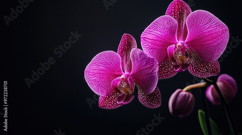 Bouquet of orchid flowers on black background