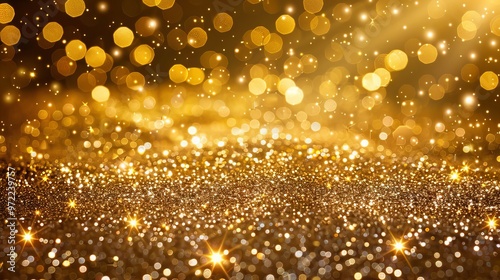 Golden bokeh blur abstract background with soft shimmering lights, perfect for festive designs, elegant visual effects, and luxurious event backdrops.