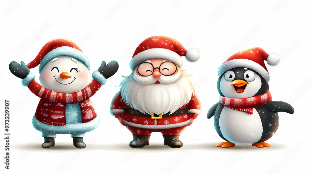 Cute Christmas Characters Snowman Santa Claus and Penguin Cute Christmas Characters Snowman Santa Claus and Penguin