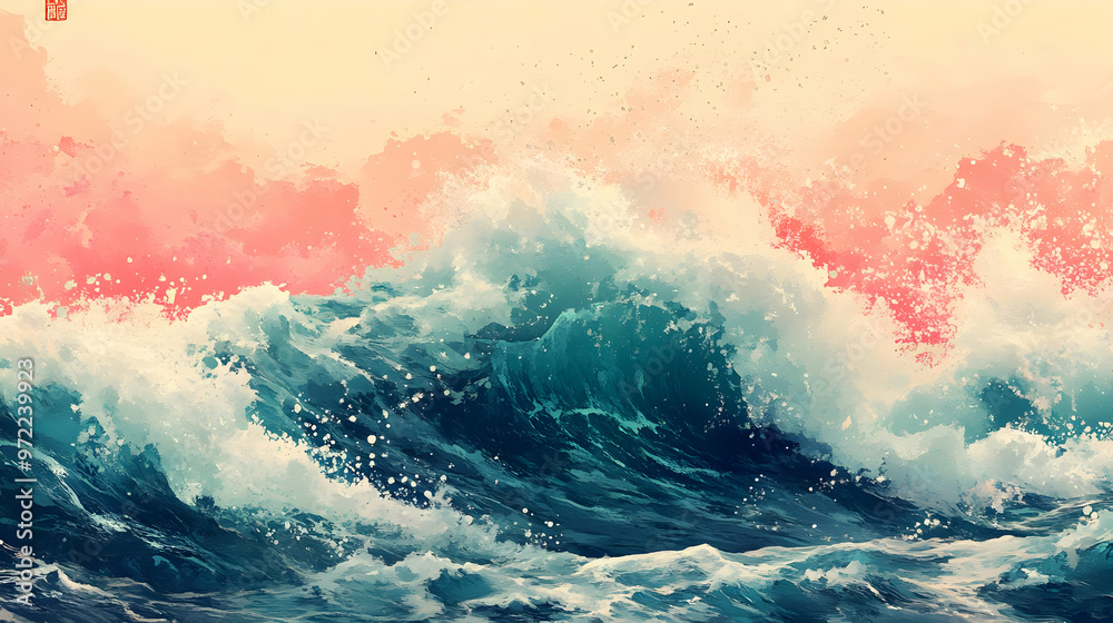 Fototapeta premium Watercolor Painting of Ocean Waves Crashing