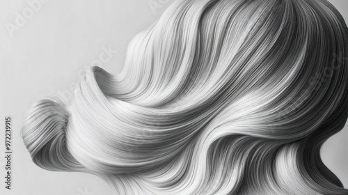 A close-up view of elegantly styled flowing hair in monochrome tones.