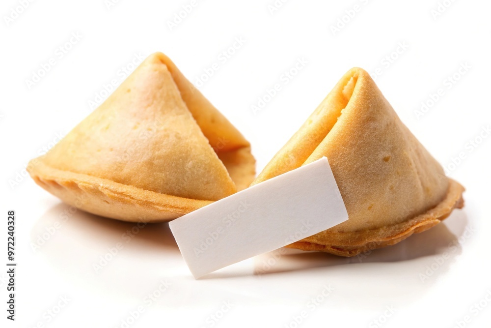Chinese fortune cookie with blank paper strip isolated on white background Chinese fortune cookie with blank paper strip isolated on white background