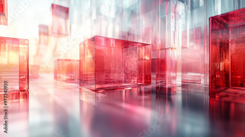 Red glass cubes in a modern abstract setting.