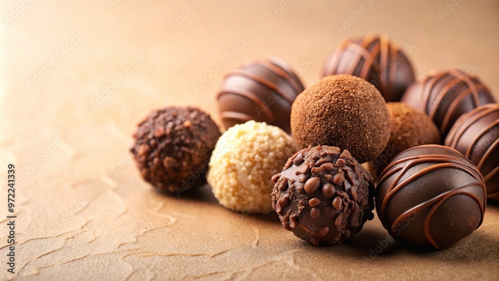 Chocolate truffles on a light beige background reflected Chocolate truffles on a light beige background reflected