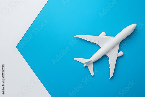 White toy airplane on a blue background with a white border.
