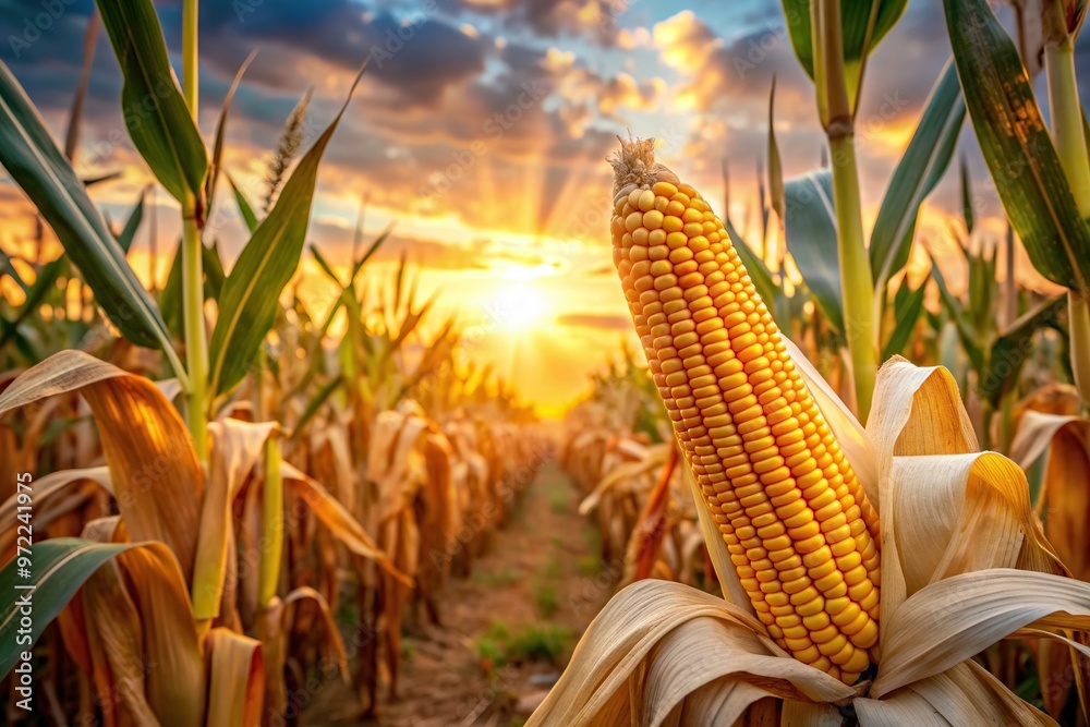 custom made wallpaper toronto digitalA stunning close up shot of ripe maize or corn on an agricultural field illuminated by the golden rays of the sunset, golden rays, crop, agricultural field, sunshine, ripe, farm