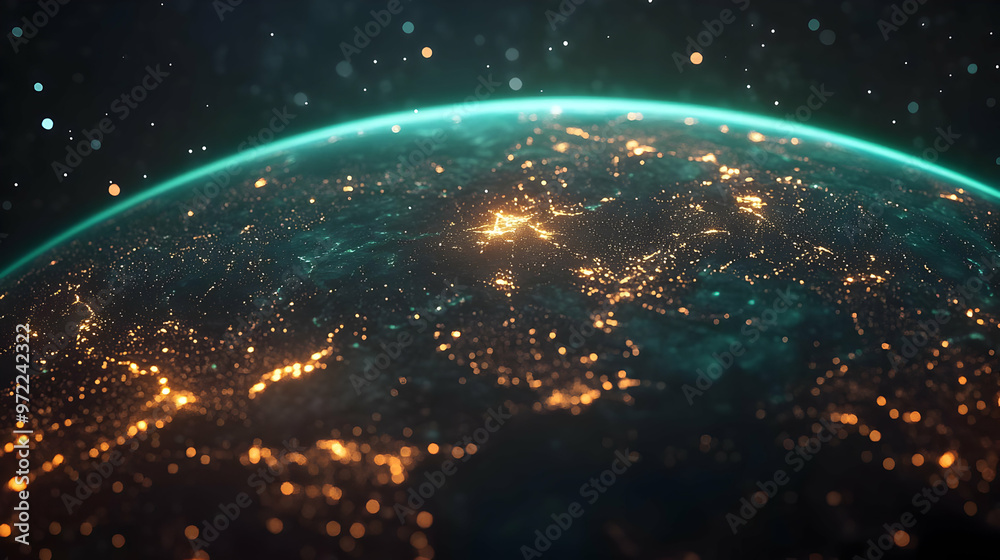 Earth at Night with City Lights and Stars Earth at Night with City Lights and Stars
