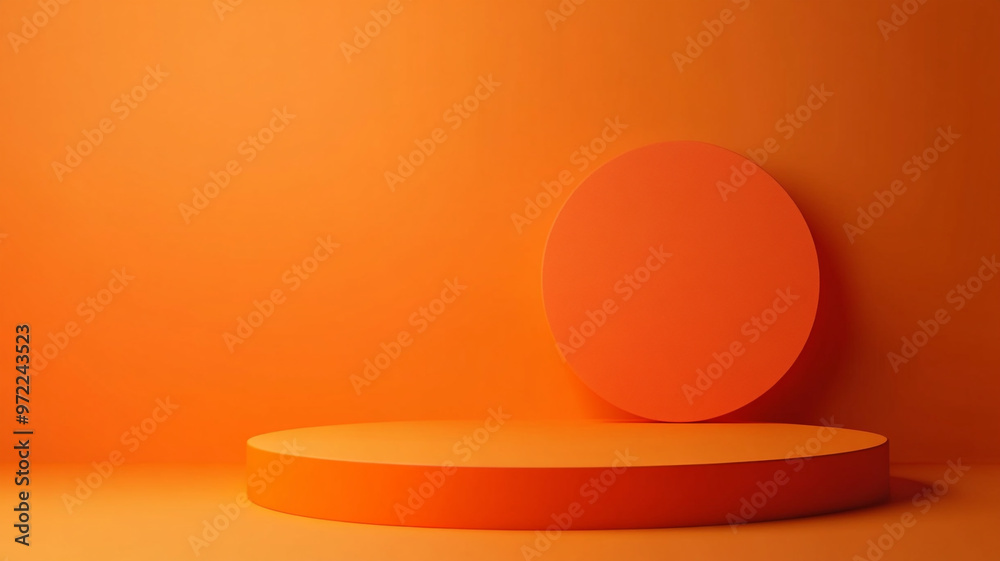 A vibrant orange illustration of geometric shapes on a minimalist stage for artistic presentations A vibrant orange illustration of geometric shapes on a minimalist stage for artistic presentations